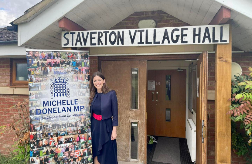 Michelle outside Staverton Village Hall 